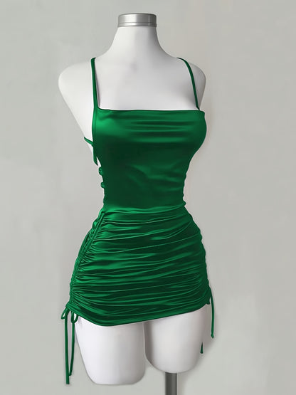 Women's New Solid Color Lace-Up Drawstring Backless Suspender Dress, Fashionable and Elegant for Parties, Dates, Street Style, Cocktail Dresses, Bridesmaid Dresses, Daily Wear, Suitable for All Seasons