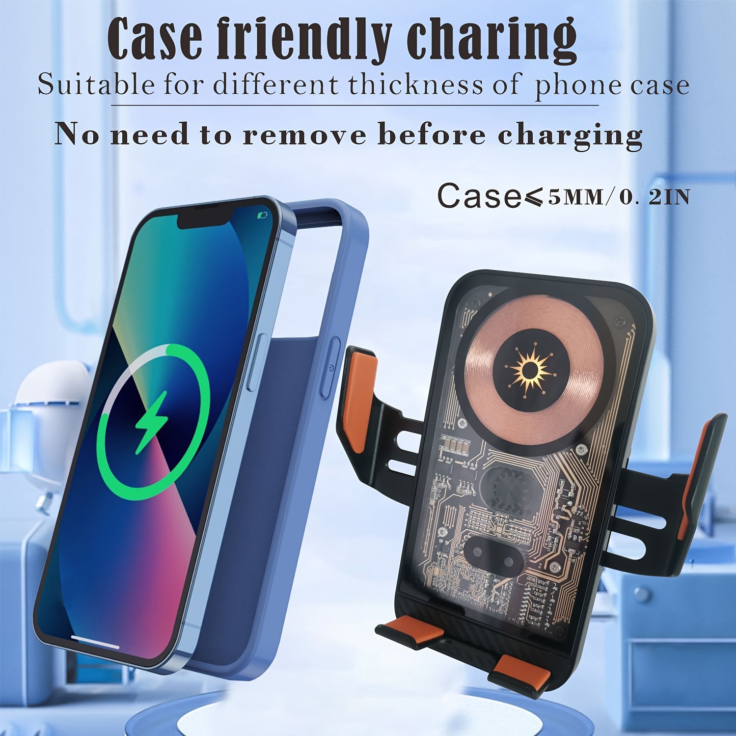 SUONEE 15W Fast Wireless Car Charger with Auto-Clamping - USB Magnetic Charging Mount for iPhone 16/15/14/13/12/11 Pro Max/Xs, Samsung S24/S23/S22/S21/S20/S10+/S9+/Note 9 & More, Rechargeable Lithium Polymer Battery, Car Char