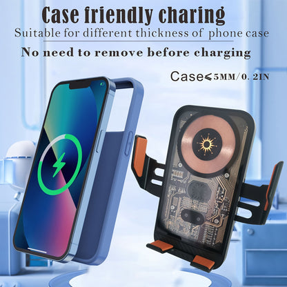 SUONEE 15W Fast Wireless Car Charger with Auto-Clamping - USB Magnetic Charging Mount for iPhone 16/15/14/13/12/11 Pro Max/Xs, Samsung S24/S23/S22/S21/S20/S10+/S9+/Note 9 & More, Rechargeable Lithium Polymer Battery, Car Char