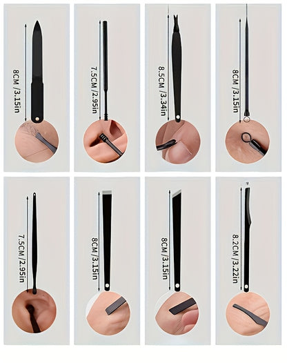 8/15/24 classic black series nail care sets, travel manicure pedicure sets, including nail clippers, cuticle trimmers, tweezers-sharp blades, precise trimming, and essential beauty tools for finger and toenail care-family hyd