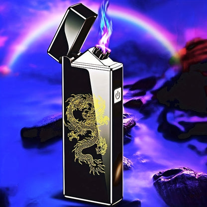 Fashion NEW Personalise pattern Intelligent Windproof Double Arc Lighter Flameless Electronic Portable Fire Plasma USB Rechargeable Electric ABS Lighter Accessories for Men and Woman Christmas Gift
