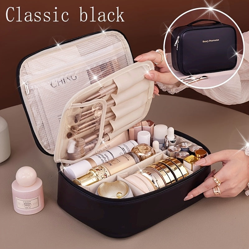 Multi-layer large-capacity detachable makeup bag, travel-inspired cosmetic organizer with brush storage, versatile portable beauty essentials pouch suitable for both men and women, lightweight travel-friendly essential beauty