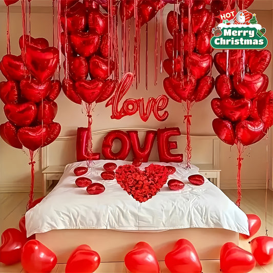 1 Set Romantic Valentine's Day Balloon Decoration Kit, 500 Red Rose Petals, 20 Red Heart Foil Balloons, 1 Love Letter Balloon, Ideal for Proposal, Engagement, Wedding, Anniversary, Valentine'S Celebration, Confession, Versati