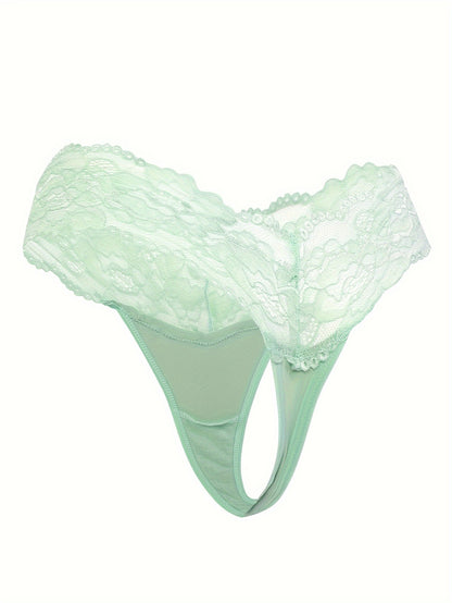 1pc Solid Color Thong, Lace Patchwork, Sexy Underwear, Comfortable And Breathable, Low Waisted Thong, Women's Lingerie And Underwear