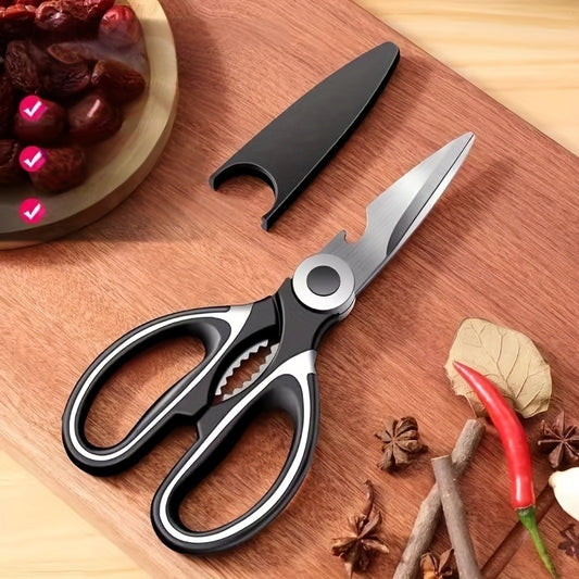 1 Durable Stainless Steel Kitchen Shears, Multi-Purpose Food Scissors for Fish, BBQ, and Bones - Sharp Blades and Ergonomic Handle for Easy Cutting of Chicken, Duck, or Fish. Ideal for Cooking, Baking, and Meal Prep. High-Qua