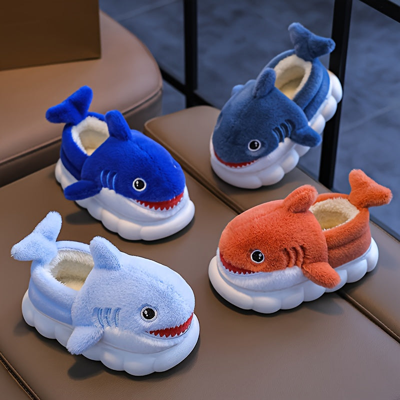 Cute Cartoon Shark Plush Slippers for Boys And Girls, Comfortable Indoor Non-Slip Shoes for Autumn And Winter