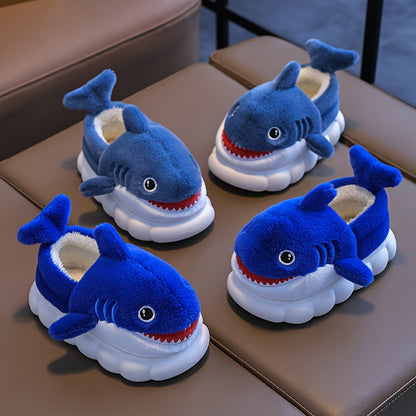 Cute Cartoon Shark Plush Slippers for Boys And Girls, Comfortable Indoor Non-Slip Shoes for Autumn And Winter