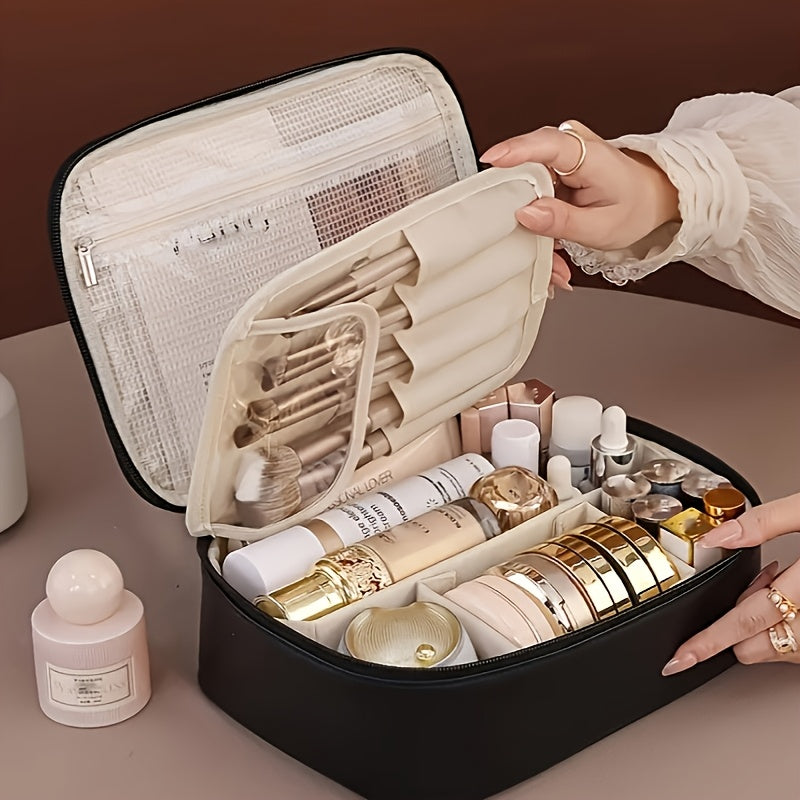 Multi-layer large-capacity detachable makeup bag, travel-inspired cosmetic organizer with brush storage, versatile portable beauty essentials pouch suitable for both men and women, lightweight travel-friendly essential beauty