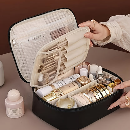 Multi-layer large-capacity detachable makeup bag, travel-inspired cosmetic organizer with brush storage, versatile portable beauty essentials pouch suitable for both men and women, lightweight travel-friendly essential beauty