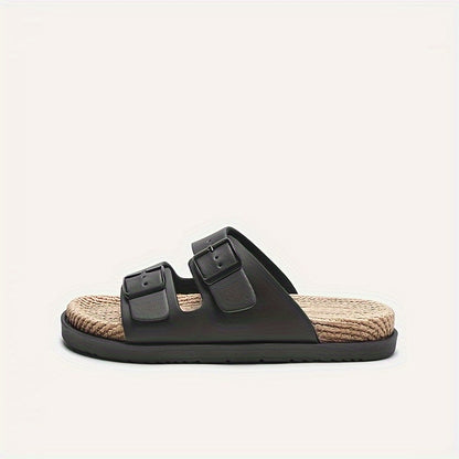 Men'S Quick-Dry Breathable Slide Sandals - Comfortable Indoor/Outdoor Summer Beach Shoes with Double Buckle Closure, Stylish Brown Faux Cover Design for Casual Wear, Beach Footwear | Stylish Men'S Sandals | EVA Sole Sandals