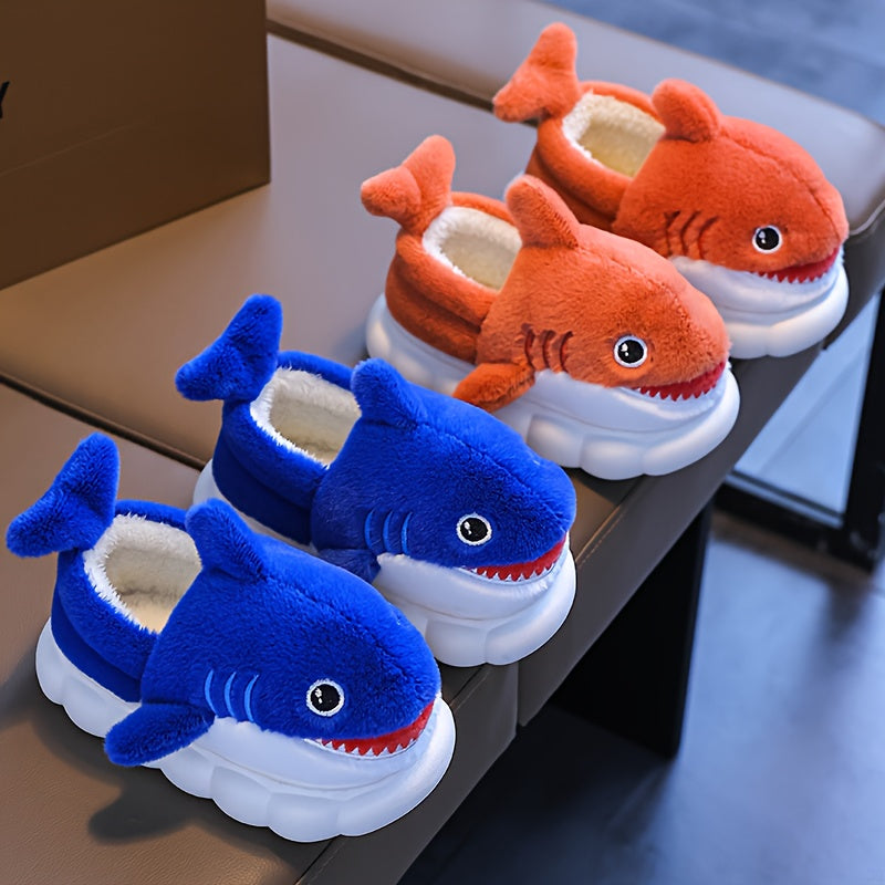 Cute Cartoon Shark Plush Slippers for Boys And Girls, Comfortable Indoor Non-Slip Shoes for Autumn And Winter