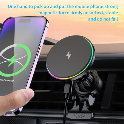 15W Magnetic Car Charger, Featuring a Strong Magnet, This Magnetic Wireless Charging Mount Is Compatible with Iphone 15 Pro Max, 14, 13, 12 Plus. It Is a Qi Car Charger with a Magnetic Design, Allowing for 360° Rotation And