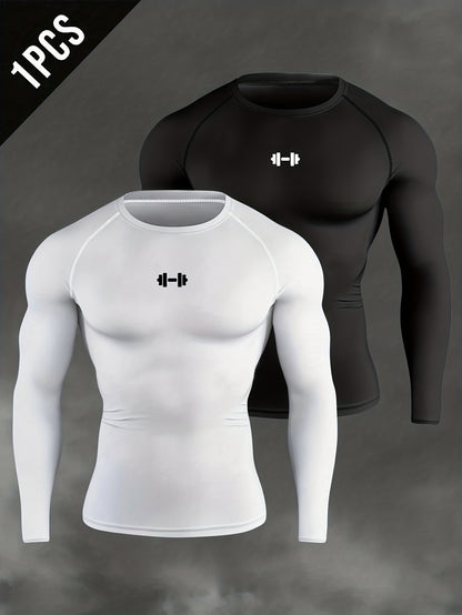 Men's Athletic T-Shirt, Sporty Body-Hugging Fit with High Elasticity, Crew Neck, Long Sleeve, Suitable for Hiking, Jogging, Cycling, and Outdoor Fitness Workouts