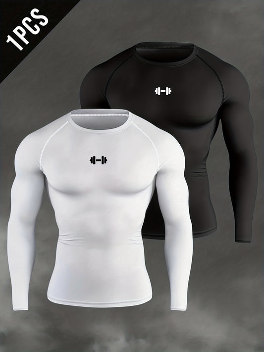 Men's Athletic T-Shirt, Sporty Body-Hugging Fit with High Elasticity, Crew Neck, Long Sleeve, Suitable for Hiking, Jogging, Cycling, and Outdoor Fitness Workouts