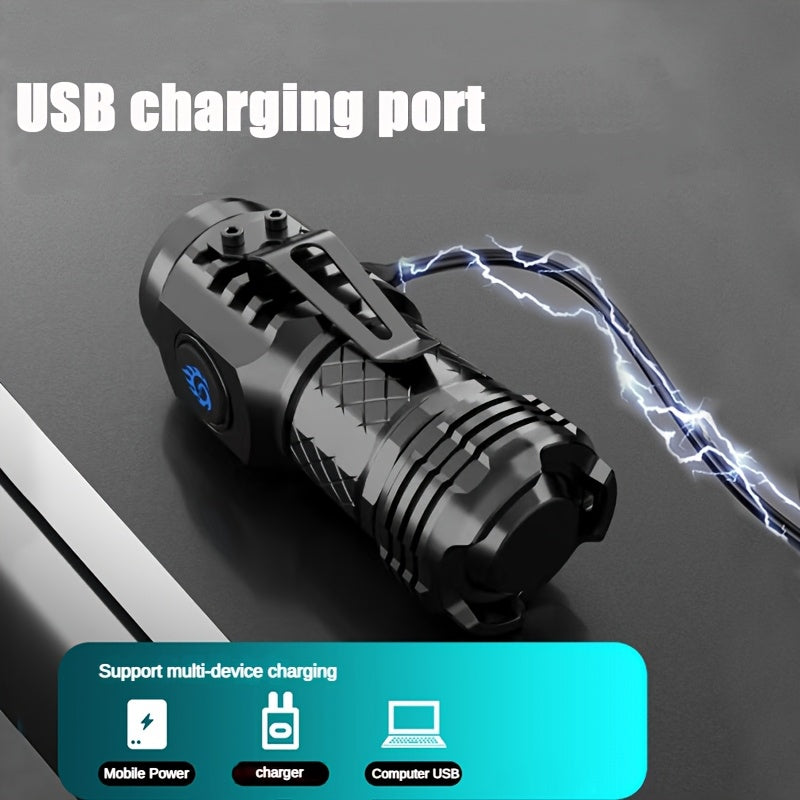 High-brightness mini flashlight, 3 high-brightness LED cores, frog-eye lens, 14500 battery, ultra-bright USB rechargeable, clip-on design, only 50g, lightweight and portable, suitable for home use, night road lighting, outdoo