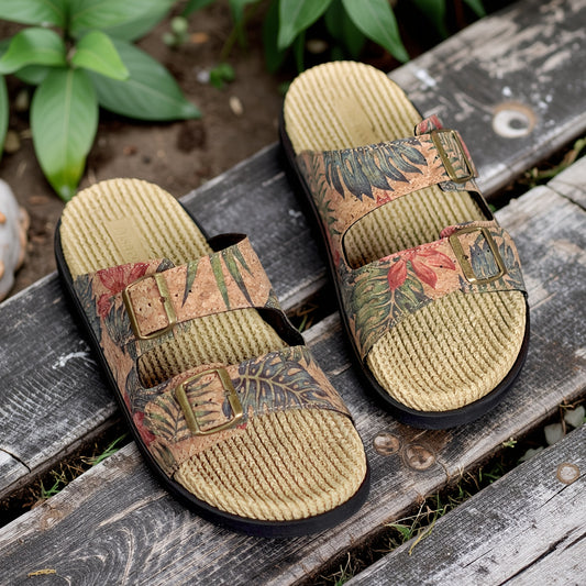Men's Adjustable Slip-On Sandals with Tropical Floral Print - Lightweight Breathable & EVA Sole for Beach, Hiking, Casual Wear - Unisex Open-Toe Summer Shoes