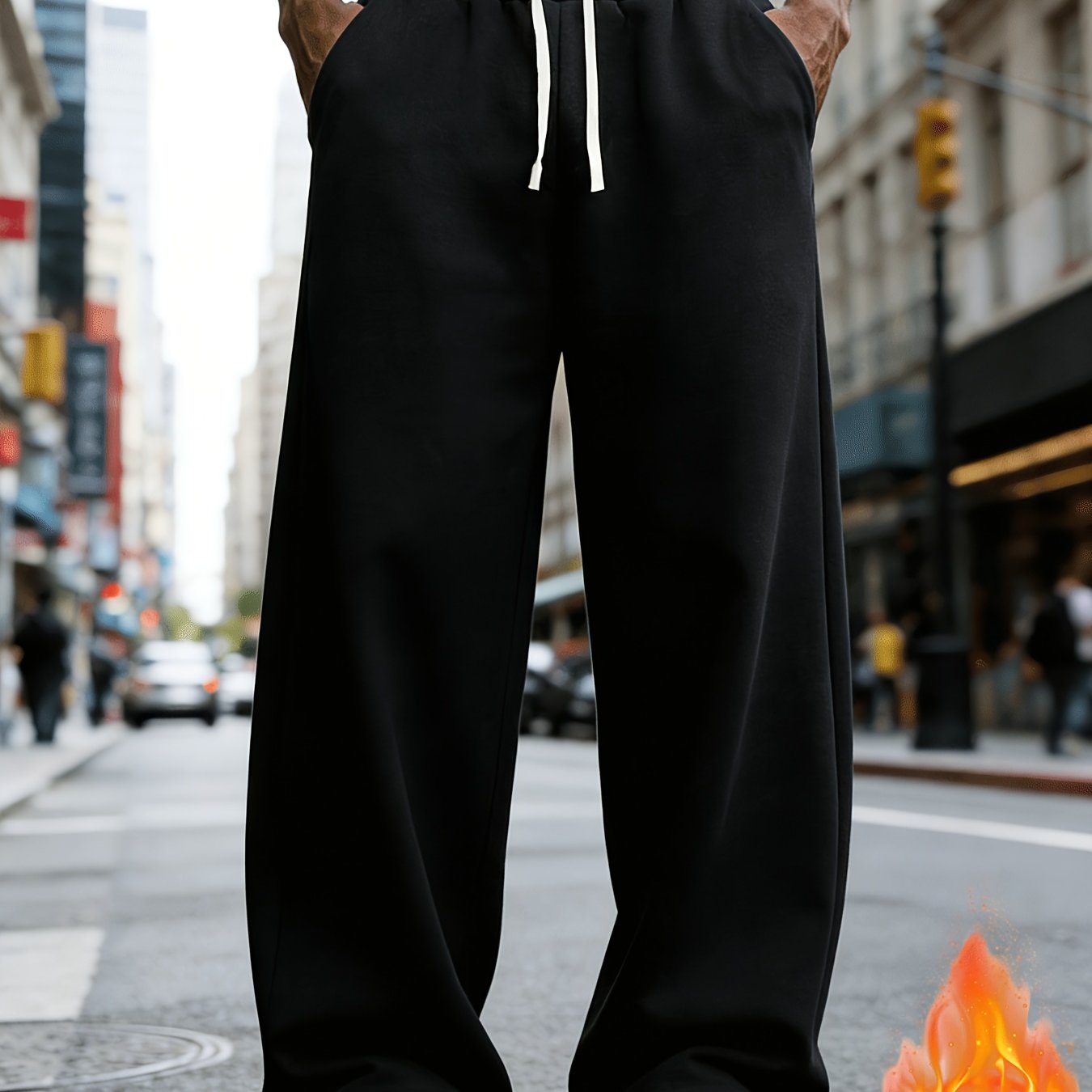 Men'S Casual Sports Long Pants, Loose Fit - Made of Polyester, Featuring a Drawstring Design, Suitable for Jogging, Streetwear, And Outdoor Activities, Warm Fleece-Lined Pants for Autumn And Winter