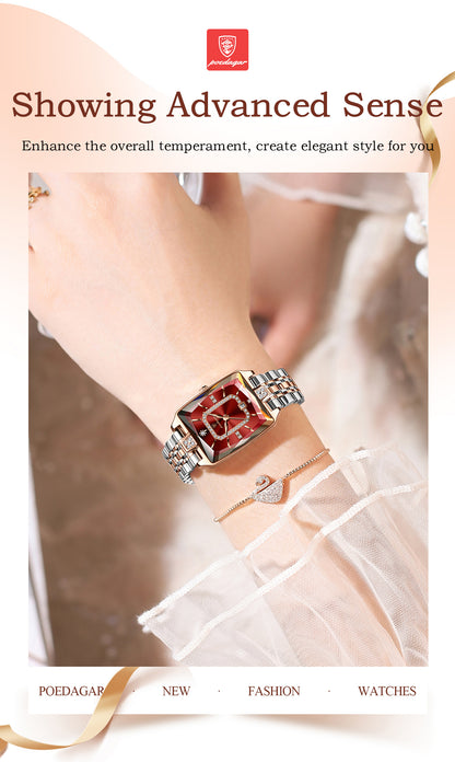 Luxury Women'S Watch | Elegant Quartz Ladies' Watch with Rectangular Stainless Steel Case and Mixed Color Dial