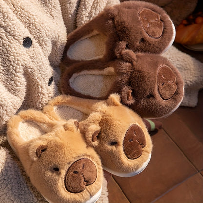Men And Women Couple'S Anti-Slip Indoor Warm Plush Slippers for Home, Featuring Cartoon Capybara Design for Winter Holidays.