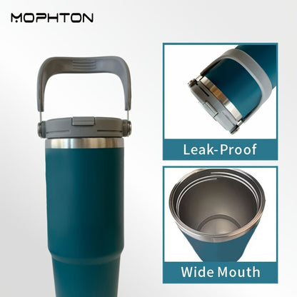 MOPHTON Insulated Stainless Steel Tumbler - Dual Drinking, 24-Hour Cold Retention, Portable for Office, Gym, Yoga & Travel