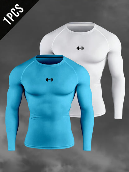 Men's Athletic T-Shirt, Sporty Body-Hugging Fit with High Elasticity, Crew Neck, Long Sleeve, Suitable for Hiking, Jogging, Cycling, and Outdoor Fitness Workouts