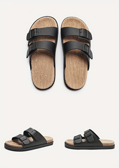 Men'S Quick-Dry Breathable Slide Sandals - Comfortable Indoor/Outdoor Summer Beach Shoes with Double Buckle Closure, Stylish Brown Faux Cover Design for Casual Wear, Beach Footwear | Stylish Men'S Sandals | EVA Sole Sandals