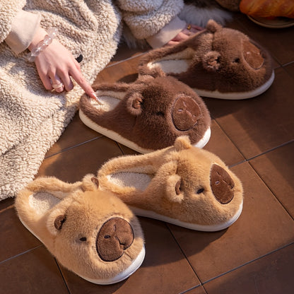 Men And Women Couple'S Anti-Slip Indoor Warm Plush Slippers for Home, Featuring Cartoon Capybara Design for Winter Holidays.