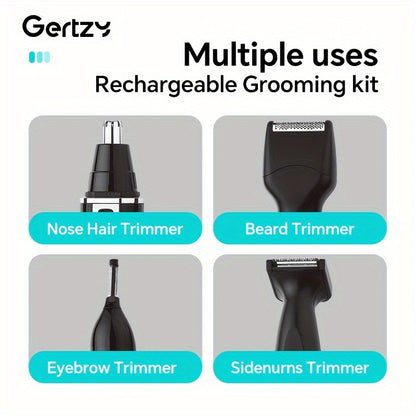 GERTZY 4-in-1 (Compatible for Rechargeable) Men's & Women's Electric Trimmer, Shaver & Clipper - Multi-Function Facial Hair for Nose, Eyebrows, Beard, Mustache, Side Burns - Painless Grooming Device, Holiday Gift for Men &