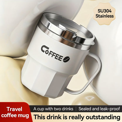 1pc 304 Stainless Steel Coffee Cup with Lid | Double-Walled, Leakproof Travel Mug for Hot and Cold Beverages, Ideal for Office and Parties, Perfect Gift for Christmas, Valentine's, Mother'S Day, Thanksgiving - WKEFF