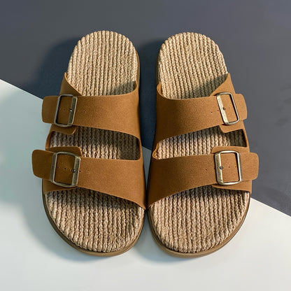Men'S Quick-Dry Breathable Slide Sandals - Comfortable Indoor/Outdoor Summer Beach Shoes with Double Buckle Closure, Stylish Brown Faux Cover Design for Casual Wear, Beach Footwear | Stylish Men'S Sandals | EVA Sole Sandals
