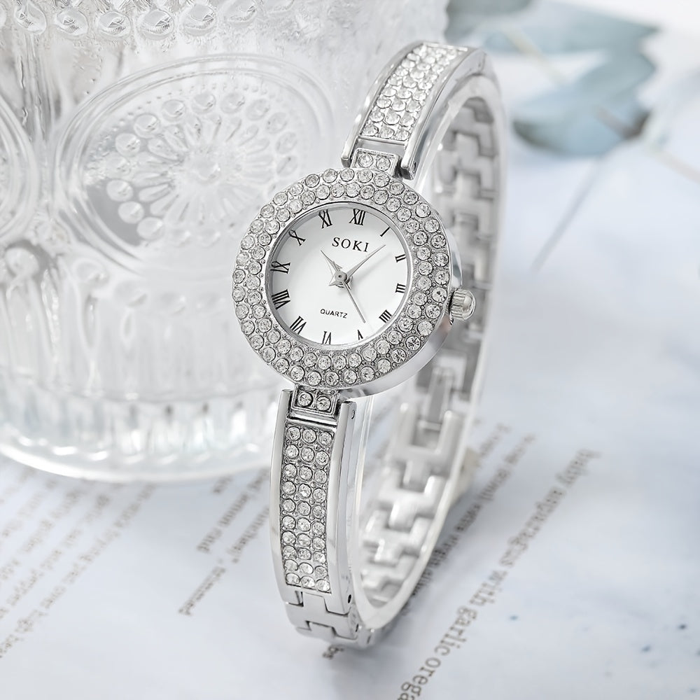 Ultra Thin Bracelet Watches For Women Sparkle Rhinestone Ladies Dress Analog Quartz Watch Small Dial Wrist Watches