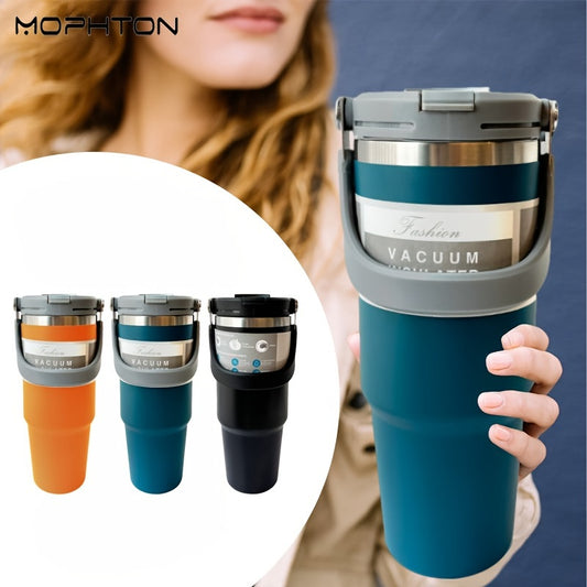 MOPHTON Insulated Stainless Steel Tumbler - Dual Drinking, 24-Hour Cold Retention, Portable for Office, Gym, Yoga & Travel