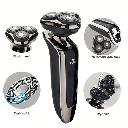 Rechargeable 3-Head lectric Shaver for Men, standard or Multi-Functional Grooming Kit withOptional Nose/Sideburn Trimmer & Cutting Head, suitable for Men's Shaving, Kids' Haircutsand Women's Body Hair Trimming