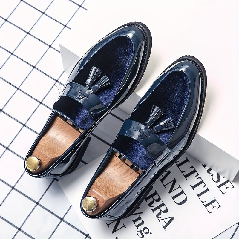 Men's British Style Formal Dress Shoes - Pointed Toe Slip-On with Bow Detail, Superfine Synthetic & PU Sole, All-Season Versatile for Business, Weddings, Office - Navy Blue, Wedding Footwear | Elegant Casual Shoes | Decorativ