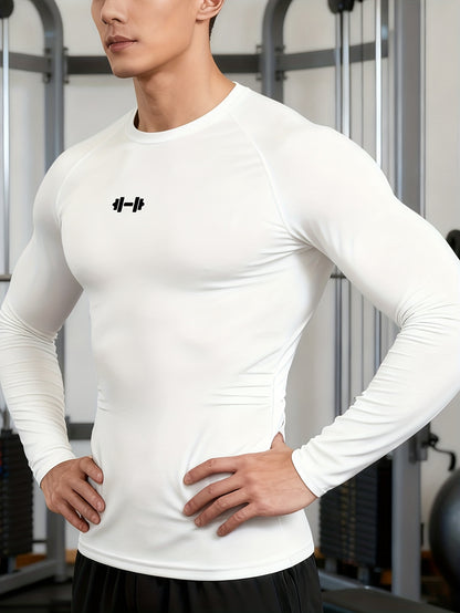 Men's Athletic T-Shirt, Sporty Body-Hugging Fit with High Elasticity, Crew Neck, Long Sleeve, Suitable for Hiking, Jogging, Cycling, and Outdoor Fitness Workouts