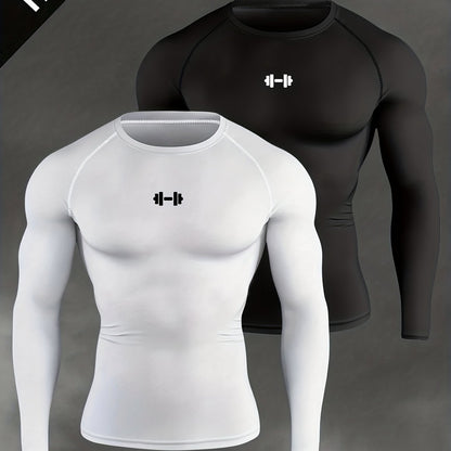 Men's Athletic T-Shirt, Sporty Body-Hugging Fit with High Elasticity, Crew Neck, Long Sleeve, Suitable for Hiking, Jogging, Cycling, and Outdoor Fitness Workouts