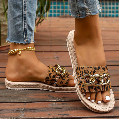 New Women's Leopard Print Cool Slippers, Lightweight EVA Outsole, Wear Leisure and Entertainment Vacation Beach Birthday Gift Slippers, Women Shoes