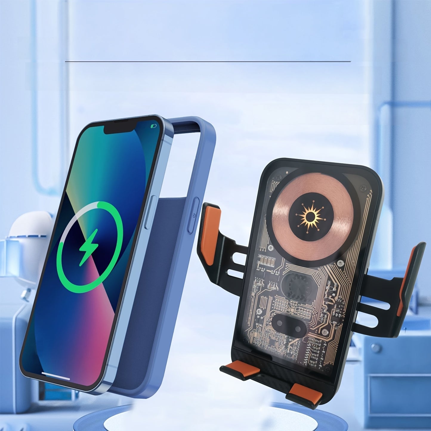 SUONEE 15W Fast Wireless Car Charger with Auto-Clamping - USB Magnetic Charging Mount for iPhone 16/15/14/13/12/11 Pro Max/Xs, Samsung S24/S23/S22/S21/S20/S10+/S9+/Note 9 & More, Rechargeable Lithium Polymer Battery, Car Char