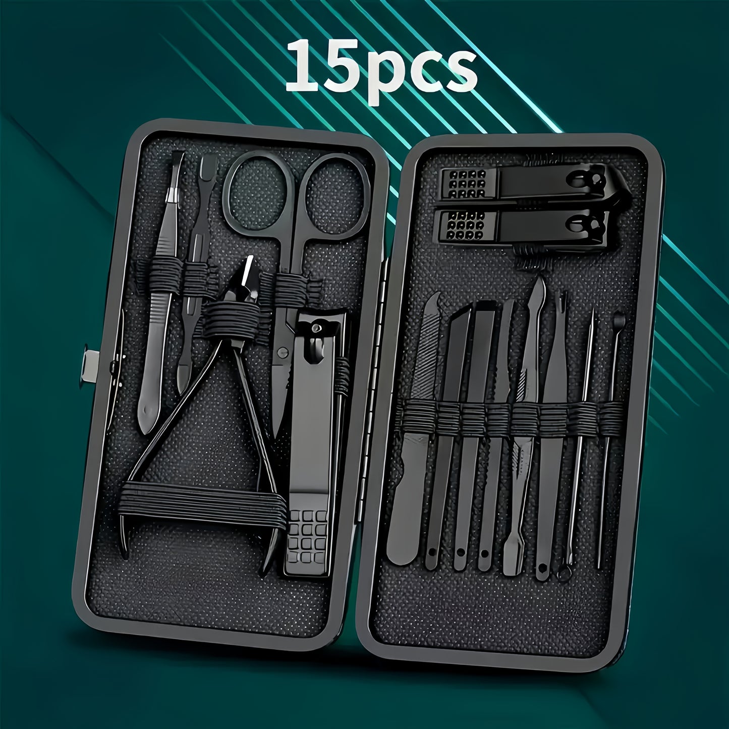 8/15/24 classic black series nail care sets, travel manicure pedicure sets, including nail clippers, cuticle trimmers, tweezers-sharp blades, precise trimming, and essential beauty tools for finger and toenail care-family hyd