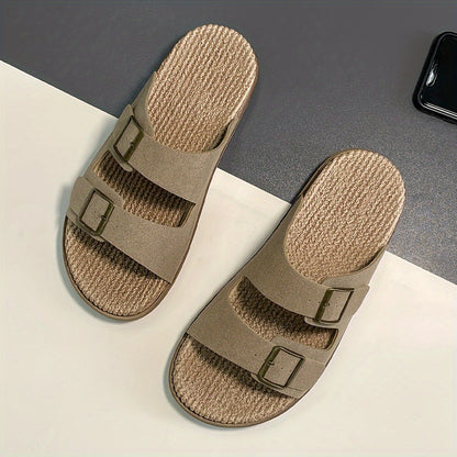 Men'S Quick-Dry Breathable Slide Sandals - Comfortable Indoor/Outdoor Summer Beach Shoes with Double Buckle Closure, Stylish Brown Faux Cover Design for Casual Wear, Beach Footwear | Stylish Men'S Sandals | EVA Sole Sandals