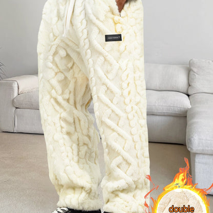 Men'S Thickened Fleece Long Pants Made of Jacquard Fabric, Featuring an Elastic Waistband with Drawstring, Comfortable And Lightweight, Suitable for Keeping Warm at Home