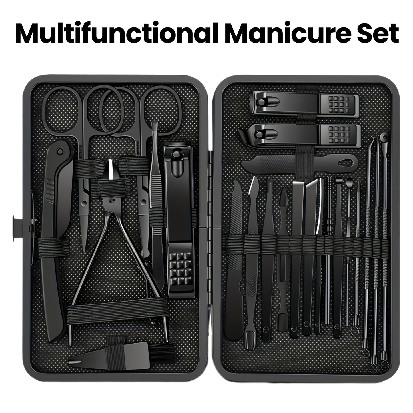 8/15/24 classic black series nail care sets, travel manicure pedicure sets, including nail clippers, cuticle trimmers, tweezers-sharp blades, precise trimming, and essential beauty tools for finger and toenail care-family hyd
