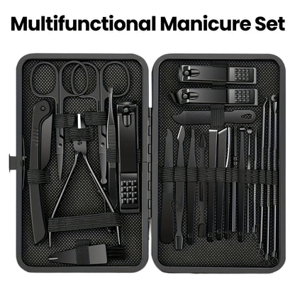 8/15/24 classic black series nail care sets, travel manicure pedicure sets, including nail clippers, cuticle trimmers, tweezers-sharp blades, precise trimming, and essential beauty tools for finger and toenail care-family hyd