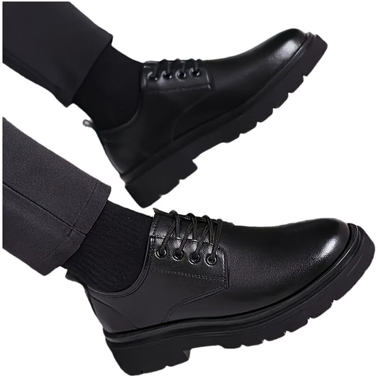 New Style Business Formal Thick-Soled Shoes for Work, Black Fashionable Business Casual Shoes for Grooms And Groomsmen