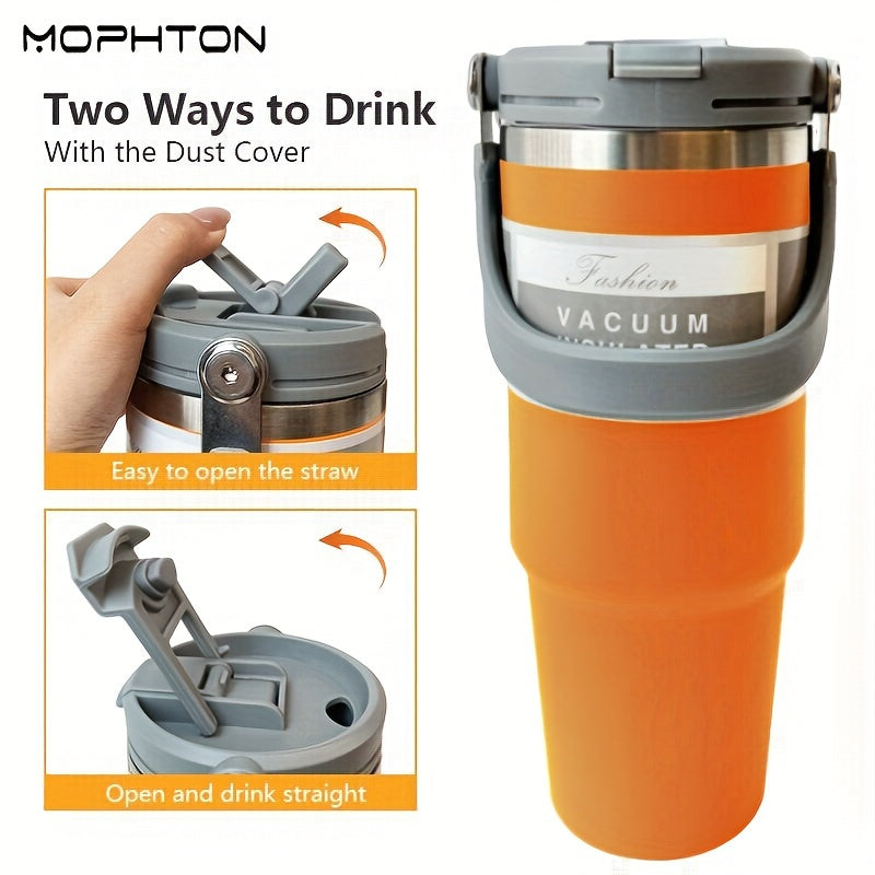 MOPHTON Insulated Stainless Steel Tumbler - Dual Drinking, 24-Hour Cold Retention, Portable for Office, Gym, Yoga & Travel