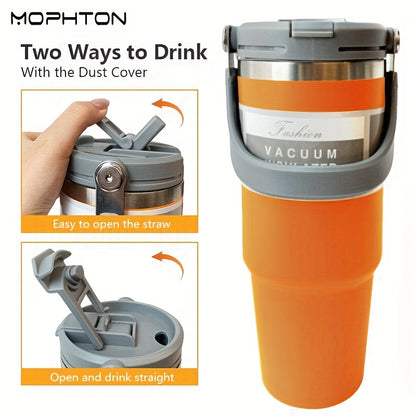 MOPHTON Insulated Stainless Steel Tumbler - Dual Drinking, 24-Hour Cold Retention, Portable for Office, Gym, Yoga & Travel