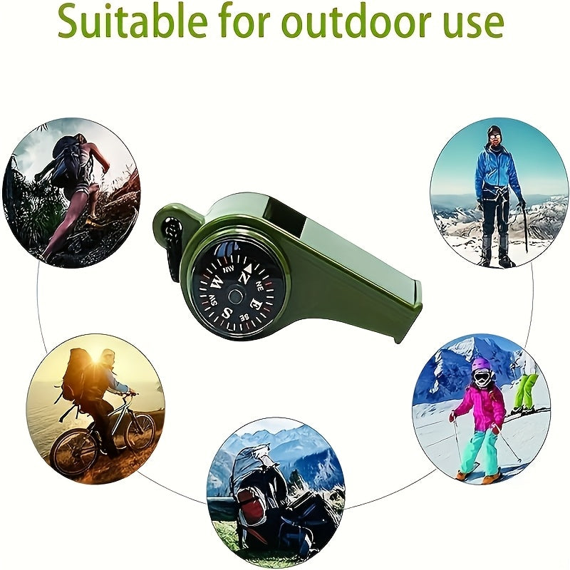 3-in-1 Emergency Whistle with Compass and Thermometer - Perfect for Camping, Hiking, Outdoor Adventures, Refereeing, and Cheerleading - Made of PVC