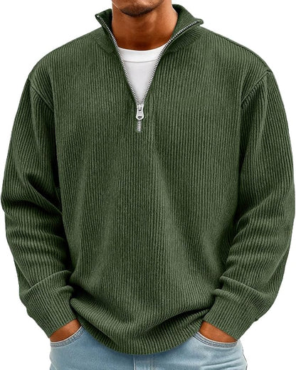 Hoodies Men Corduroy Hoodie Half Zip Trekking Pullover Long Sleeve Casual Winter Sweater