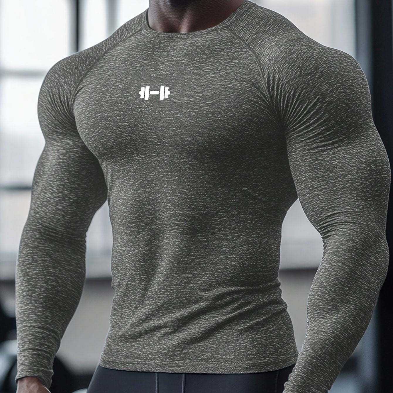 Men's Athletic T-Shirt, Sporty Body-Hugging Fit with High Elasticity, Crew Neck, Long Sleeve, Suitable for Hiking, Jogging, Cycling, and Outdoor Fitness Workouts