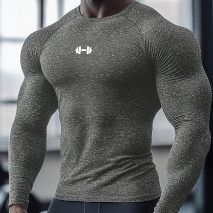 Men's Athletic T-Shirt, Sporty Body-Hugging Fit with High Elasticity, Crew Neck, Long Sleeve, Suitable for Hiking, Jogging, Cycling, and Outdoor Fitness Workouts